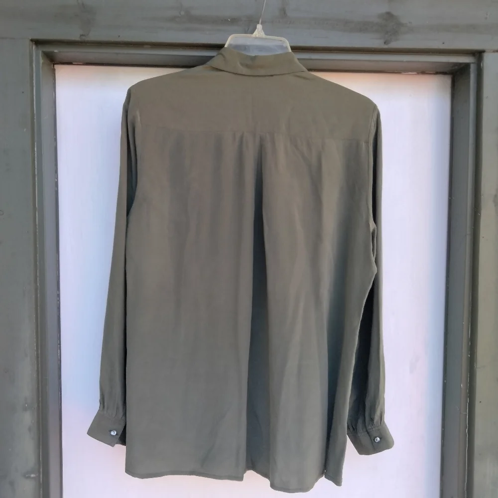 VTG Lorenzini Made In Italy Long Sleeve Button Down Green Silk Shirt Women's M/L